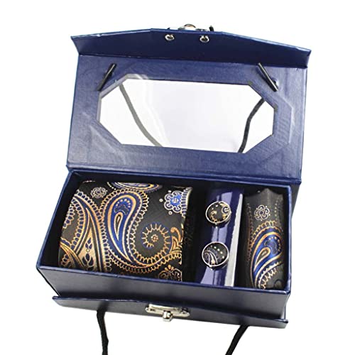 Set de corbata, pañuelo y gemelos para hombre con caja de regalo