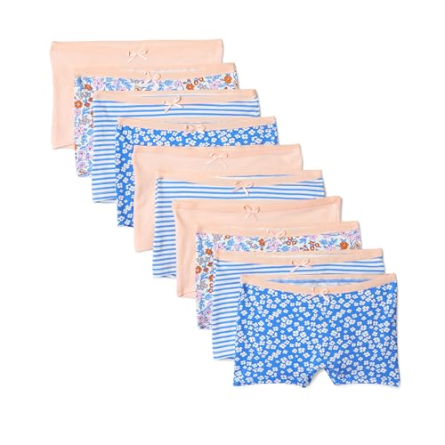 Amazon Essentials Girls Cotton Jersey Boxer Brief Underwear Pack of 10 Peach/ Flower/ Stripes 8