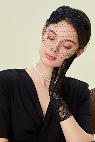Babeyond Bridal Wedding Veil Fascinator Mesh Lace Headband Tea Party Flower Fascinator Funeral Hats For Women Black #TOP2