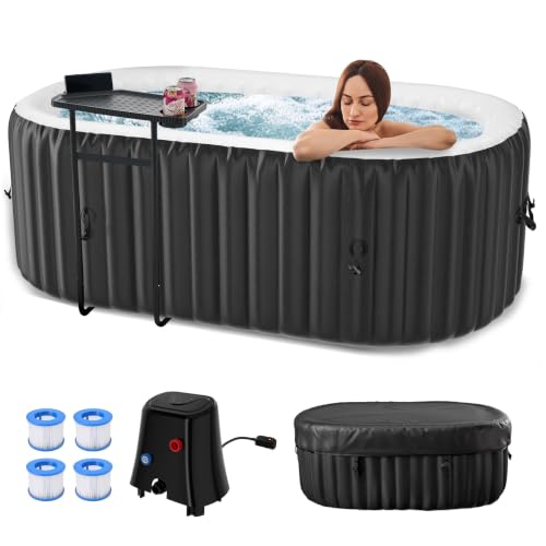 DoCred black inflatable hot tub with LED lights, 75 x 47 x 25 in oval footprint — the cheapest of the six picks here.
