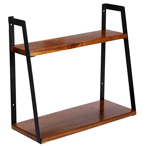 BIRDROCK HOME Estante de pared de 2 niveles, estantes de pared flotantes de metal de madera, decoración del hogar, estantes colgantes decorativos - granja rústica - baño dormitorio sala de estar Cover