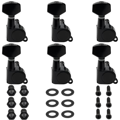 Kyuionty Guitar 6 Inline String Tuning Pegs, Sealed Guitar Tuning Keys Pegs Guitar Machine Heads (6 Right Hand) for Electric Guitar or Acoustic Guitar, Black