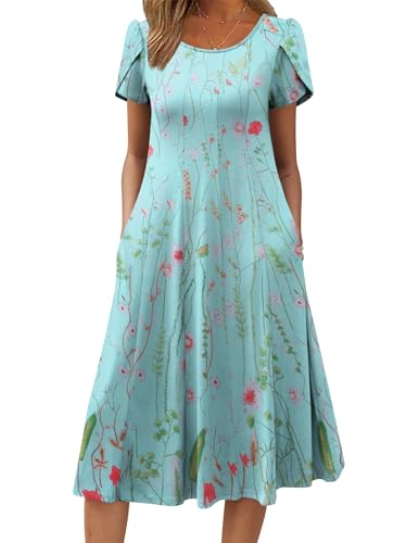 Image of ZEAGOO Womens Casual Dresses for Summer Short Sleeve Flare Midi Dress Loose Flowy Beach Sundress