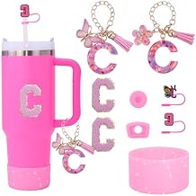Pink Stanley Cup 9PCS Cup Accessories Set Compatible with 30oz & 40oz Cups,Includes Straw Cover,Boot,Spill-Proof Stopper,2PCS Handle Charm & StickersPink C
