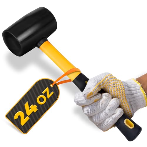 Image of 24 Oz Rubber Mallet Hammer for Woodworking, Flooring, Tiling, Camping and More - Rubber Hammer with Non-Slip Grip, Durable Ergonomic Handle and Anti-Vibrating Design for Furniture Assembly and Repairs