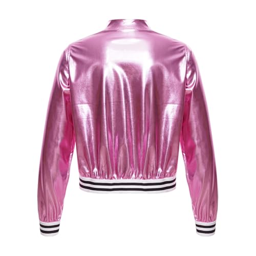 DINORMIN Big Girls Metallic Bomber Jacket Coat Sparkle Jazz Dance Crop Top Shiny Sequin Outerwear3