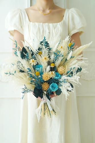 Ramo de boda beige estilo rústico boho con flores preservadas miniatura 3