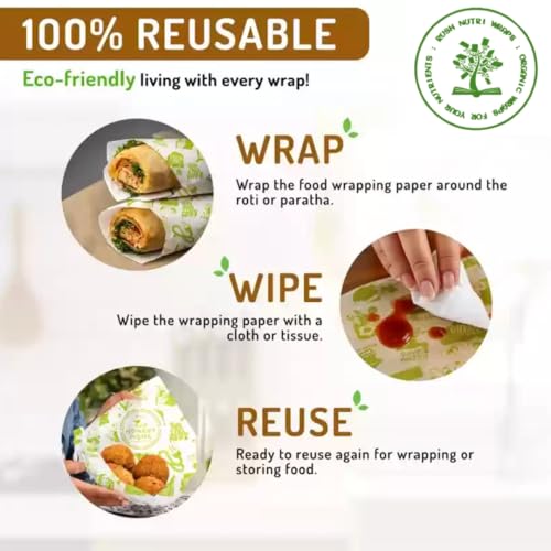 Rush Premium 25 Mtr Nutri Wrap Food Wrapping Paper Roll with Sealing Sticker, Non-Sticky Butter Paper Roll for Roti Use as Parchment Paper for baking cake, Air Fryer paper sheets
