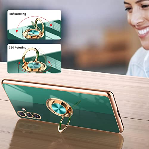 Yueyoer Compatible With Samsung Galaxy A14 5G Case 6.6 Inch,With Rose Gold Ring Stand Holder 360° Rotatable Magnetic Kickstand Slim Soft Flexible Shockproof Bumper Tpu Cover Case (Green) #TOP5