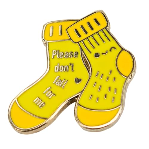 Image of Enamel Pin,Please Don't Fall For Me Lapel Pin,Yellow Socks Brooch,Cute Novelty Badge,Gift for Fun Nurse Medical Student Professional Teen Family,Humorous Fashion Jewerly,DIY Decor Accessory