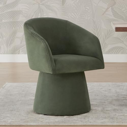 Image of KISLOT Swivel Dining Chairs Set of 1, Upholstered Mid Century Modern Deskchair with Barrel Back, Linen Fabric Kitchen Chairs for Dining Room, Bedroom, Dressing Room, Green