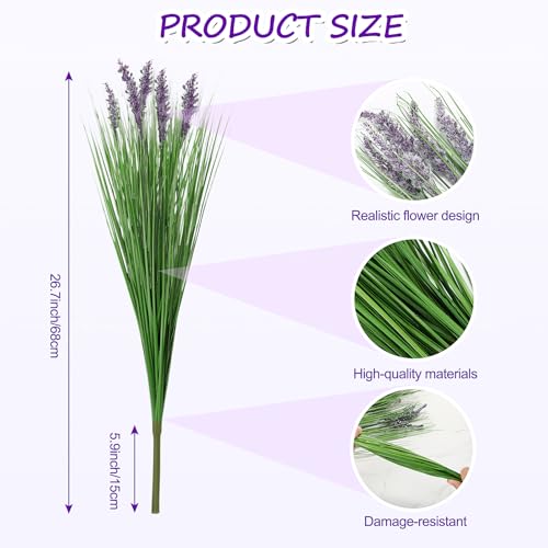 Giegxin 12 Pcs Tall Artificial Plants Outdoors Lavender UV Resistant Plants 26.7 Inch Fake Tall Lavender Plant Artificial Greenery Shrubs Bushes for Garden Porch Pathway Front Porch Home Décor