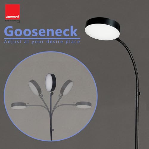 Image of Isomars LED Study, Reading, Laptop, Computer,etc Desk Lamp with Clamp, Flexible Gooseneck, 3 Color Modes (Warm /Natural /Cool), Eye-Care Lighting (Black)
