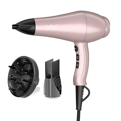 VAV Professional Ionic Hair Dryer Far Infrared Blow Dryer Lightweight 1875W Powerful Fast Hairdryer 2 Speed 3 Heating Settings with 3 Attachments, Pink Hair Dryers for Girls & Women