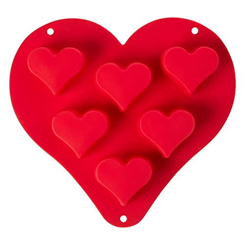 Heart Shape Baking Mould, Silicone Cake Mould, Red, 6 Piece