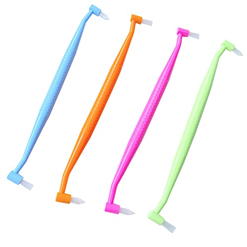 Kiefergerechte Zahnbürste, doppelseitige Zwischenraumbürste, winzig, klein, weich, Kopf und Flachkopfende, Tuft-Zahnbürste für Zahnspangen und Zahndetailreinigung, 4 Stück (4 Farben B) Cover