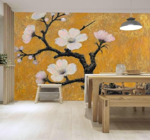 Papier peint intissé fleurs de prunier pour masquer un mur terne - 4