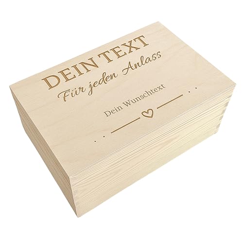 WoodGall Holzkiste personalisiert mit Gravur – 30x20 x13cm – Natürliche Geschenkbox aus massivem Kiefernholz mit Deckel, Holzbox personalisiert