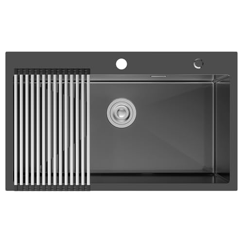ADATTO PER MOBILI DI LUNGHEZZA A 80 CM: il lavello nero in acciaio inox misura 75 × 45 × 19 cm, con vasca di 70 × 35 × 18 cm, ed è adatto sia per l'installazione da appoggio che sottopiano. Le dimensioni del foro di installazione sono 72 × 42 cm con angoli R2. Consigliato per l'installazione in mobili lavello di lunghezza pari o superiore a 80 cm.