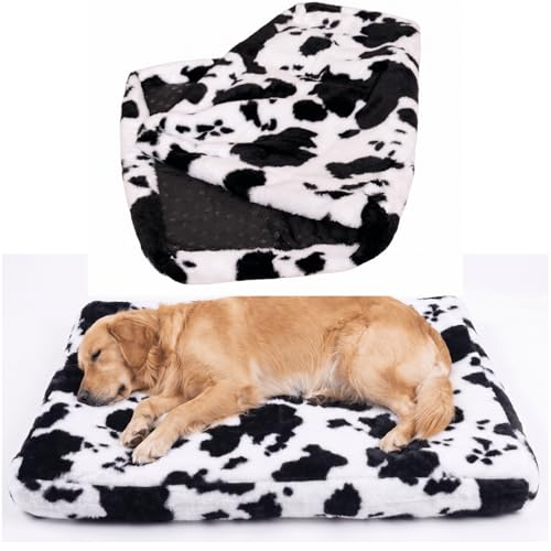 Image of Faux Fur Dog Bed Covers Ultra Soft Rose Velvet, Removable & Washable, Cozy & Durable, Large Pet Bed Cover Only (No Filling) Cow Print Black-White, 36 inch L x 24 inch W x 4 inch Th