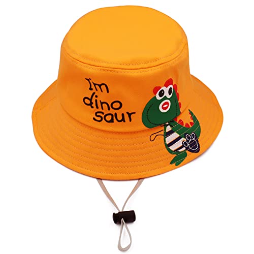 FenFang Sombrero de Sol Verano Bebés, Gorro Pescador Playa Niñas Niños, Algodón Gorras de Dinosaurios, Unisexo Sombreros ala Ancha UV Protección para Exteriores Viajes 1 2 3 4 5 Años (Naranja)