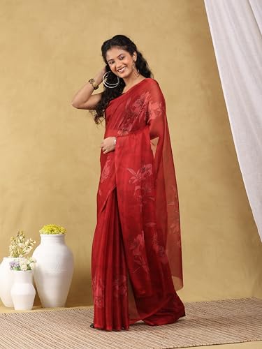 Image of Garden Vareli Floral Print Chiffon Saree