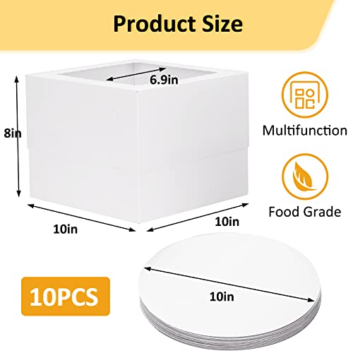 Moretoes 20Pcs 10X10X8 Inches Cake Boxes Set (10Pcs Boxes And 10Pcs Boards), White Tall Bakery Box Window Pastry Disposable Containers For Desserts, Cupcakes #TOP1