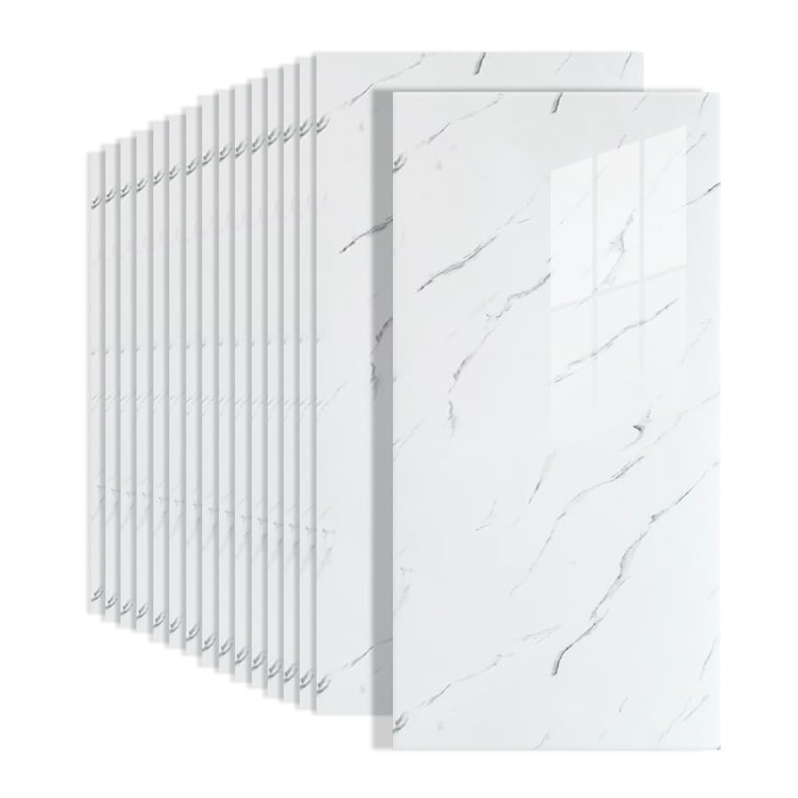 Piastrelle Adesive da Cucina, Bianco 60 x 30 cm | 15 pezzi, Pannelli da parete impermeabili, autoadesivi, per cucina, bagno, soggiorno, piastrelle da parete