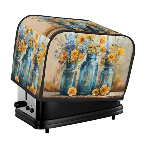 Copertura per tostapane a 2 fette, in stile rustico, con tasche, per piccoli elettrodomestici da cucina, protezione dalle impronte digitali, lavabile in lavatrice