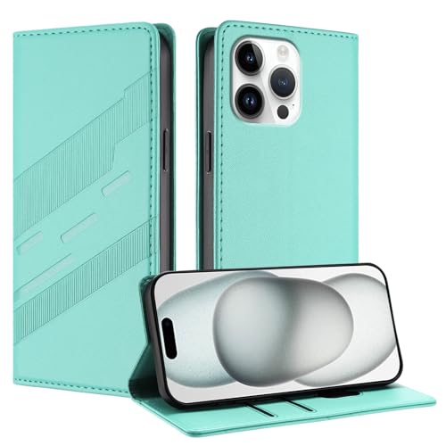Étui pour iPhone 15 Pro Max portefeuille vert menthe idéal pour voyager léger