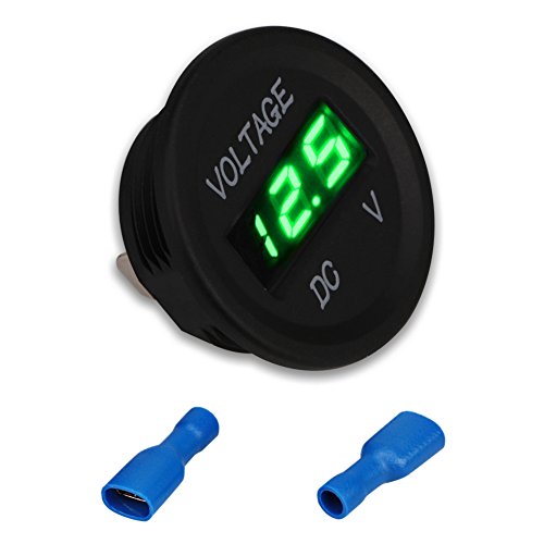 WATERWICH 12V 24V Volt Meter LED Digital Display DC Voltmeter Voltage Meter with Terminals for Car Automobiles Motorcycle Truck Boat Marine (12V-24V Green Voltmeter)