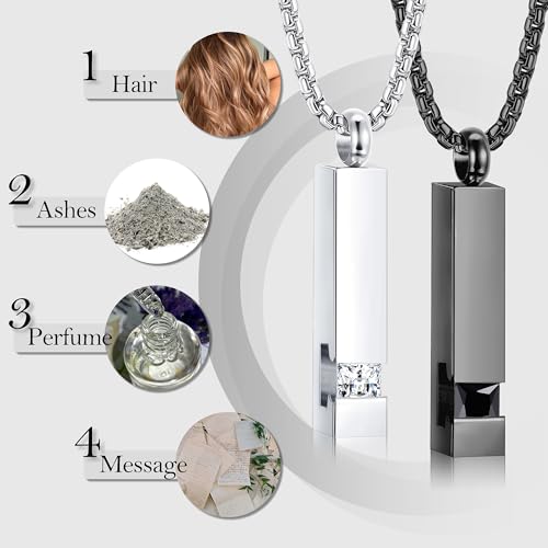 Milacolato 2 Stück Urnen-Anhänger für Gedenkstätten, Schmuck, Asche, Edelstahl, Schwarz, mit CZ-Halskette, Edelstahl, Zirkon