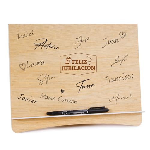 BOFUNX Tarjeta Regalo Feliz Jubilación Español Libro de Firmas Dedicatorias de Madera Adorno...