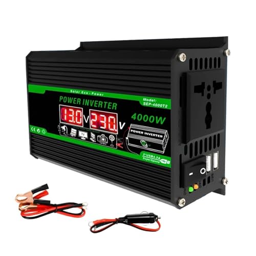 Convertidor Inversor Solar Portátil 4000 W con Pantalla LCD Digital Dual para Camping RV CC 12 V A CA 110 V 220 V Convertidor para Coche Transformador(AC 220V)