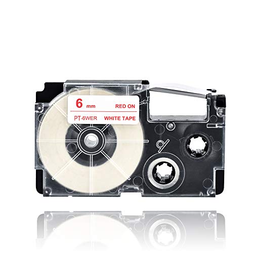 IDIK Red on White Label Tapes XR6WER XR 6WER Compatible XR-6WER for KL-60 Typewriter KL-60SR KL120 EZ Label Maker,2Pack