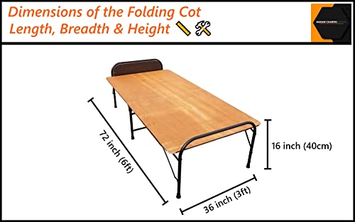Image of Plywood Folding Bed Cot for Sleeping Space Saving Heavy Metal Frame| Portable | Multipurpose | Lightweight (Brown) (Round, 3X6 ft or 36X72 inch) Single