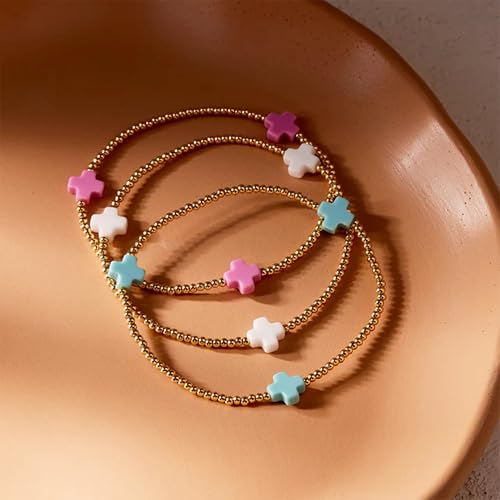 choice of all Gold Bracelets for Women Trendy Beaded Bracelet Non Tarnish Stack Cross Pearl Beaded Stretch Bracelets Jewelry Gifts for Women3