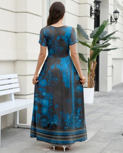 Image of COSSEN Women's Crew Neck Short Sleeve Maxi Dress with Pockets Casual Loose Swing for Wedding Guest Beach Vacation