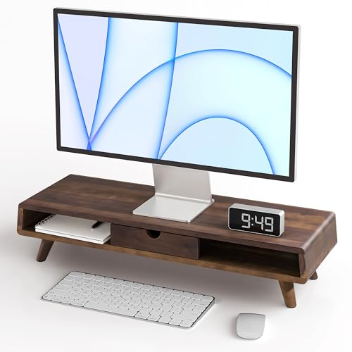 TINAMO Acacia Wood Monitor Stand with Drawer - Wooden Monitor
