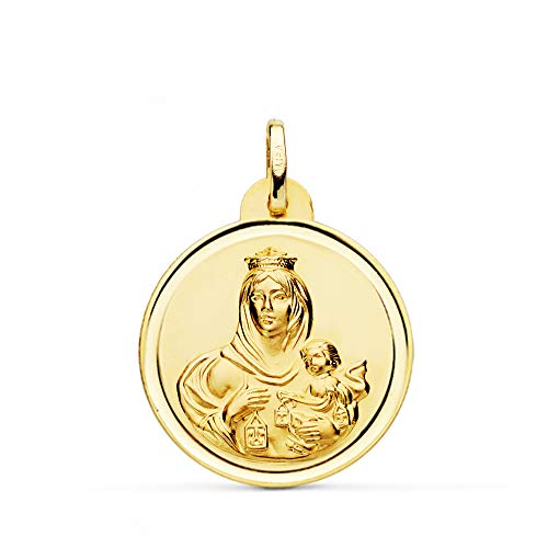 Medalla Nuestra Señora del Carmen. Colgante Virgen. Oro 18 Kilates Bisel 24mm...