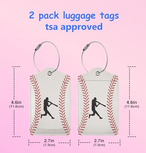 2 Pcs PU Leather Travel Name ID Tags - Baseball Luggage Tags with Full-Width Design, Stainless Steel Loop, Address Card for Luggage2