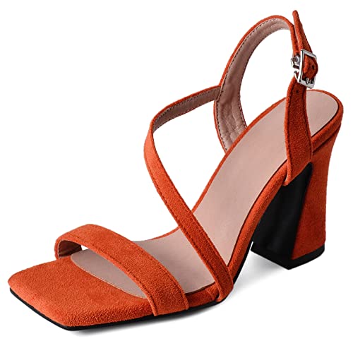 Lizoleor Mujer Punta Abierta Bridal Tacón Ancho Charol Sandalias Elegante Strappy Verano Fiesta Moda Zapatos Correa De Tobillo Prom Vestido Naranja Talla 38 EU/39Cn