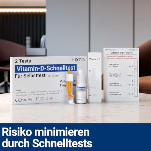 2x Vitamin D Schnelltest – Heimtest zur Erkennung von Vitaminmangel – Selbsttest mit Blut aus der Fingerkuppe – Ergebnis in 10 Min – Ohne Laboranalyse – Zuverlässige Früherkennung Zuhause