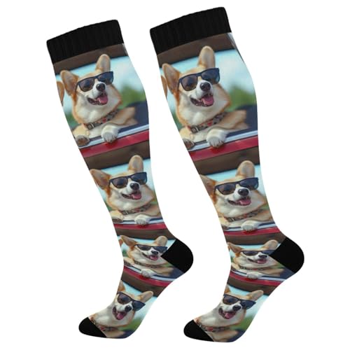 Waassud Calcetines de compresión para perros con gafas de sol para mujeres y hombres, circulación, 20-30 mmHg, calcetines altos hasta la rodilla, calcetines de viaje para enfermera, 1 par, Multicolor,