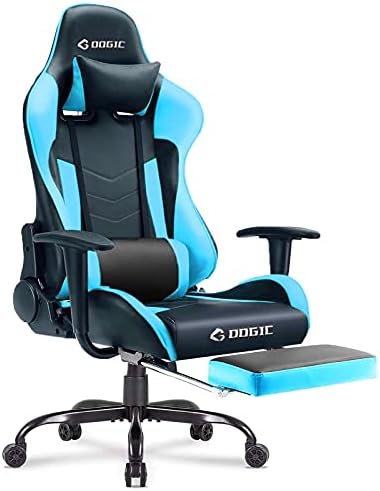 GOOGIC Gaming Chair Ergonomic Racing Chair PU Leather-based Pc Sport Chair Excessive-Again Swivel Workplace Chair Adjustment Recliner with Armrest Pad and Footrest, (Black&Blue)