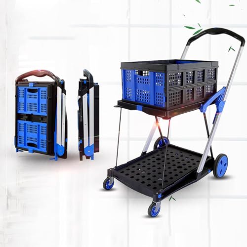 Carro Compacto De Doble Capa, Carro Plegable De Dos Pisos, Carga Superior 40 Kg, Carga Siguiente 50 Kg, Inclinación De Palanca Ajustable, Con Caja De Almacenamiento Plegable, Para Supermercado, Picnic