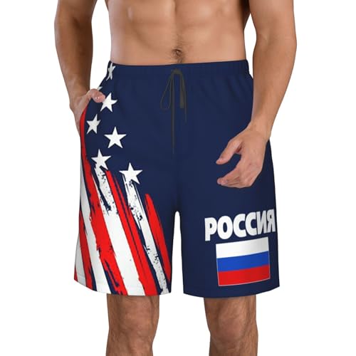 Russia Flag Russian Flags Mens Swim Trunks Quick Dry Mens Swimsuit,Swim Shorts Summer Beach Shorts with Pockets