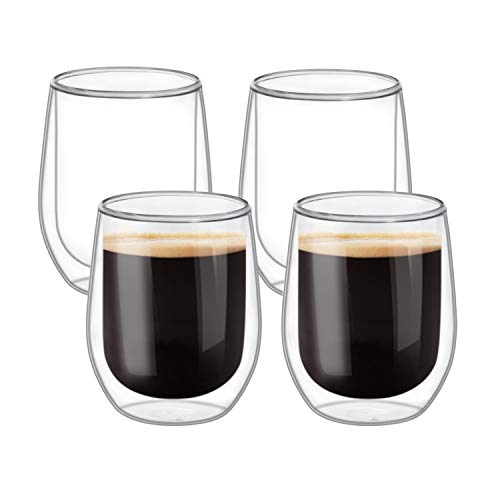 Comsaf Double Walled Glass Coffee Mugs(11 Oz/320Ml), Thermo Insulated Borosilicate Glasses For Coffee Tea Juice Latte Cappuccino Hot And Cold Drinks/Beverages, Set Of 4 #TOP27