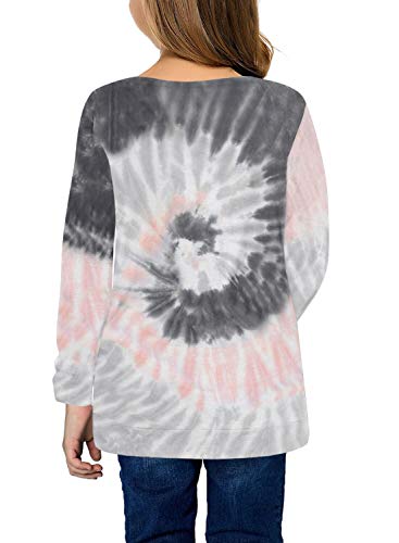 Ecokauer Little Girl's Tops Fall Long Sleeve Casual T Shirts Girls' Tops, Tees & Blouses For Children Tunic With Side Buttons Tie Dye Fashion Outfits Size 6-7 Multicolor Gray #TOP1