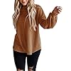 MEROKEETY-Womens-Long-Balloon-Sleeve-Waffle-Knit-Tops-Crew-Neck-Oversized-Sweater-Pullover MEROKEETY Women's 2023 Fall Long Balloon Sleeve Waffle Knit Tops Crew Neck Oversized Sweater Pullover, Brown, S